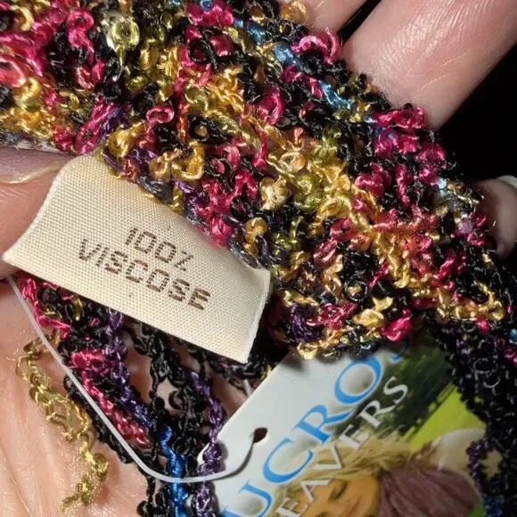 Mucros Weavers multicolor, handwoven-style scarf with fringe. 14” x 73” - Picture 6 of 7